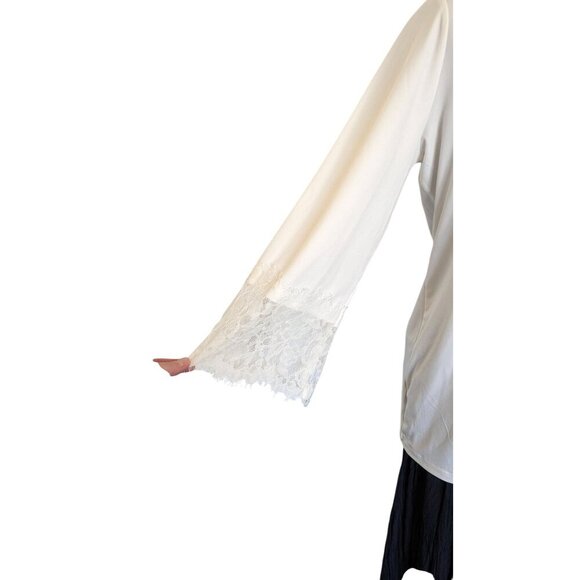 Susan Graver Occasions women's plus 1X tunic blouse liquid knit lace white EUC - Picture 2 of 7